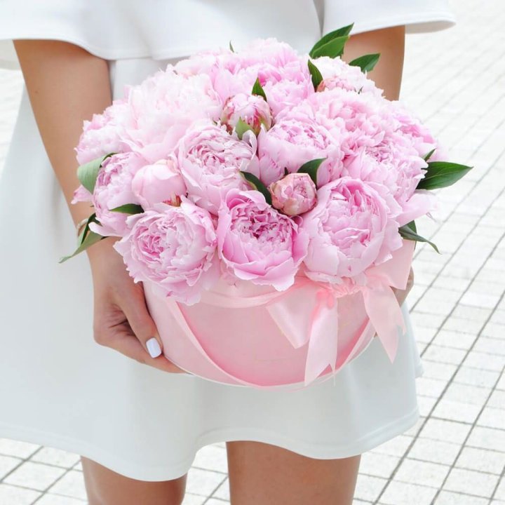 Пионы в шляпной коробке в Хабаровске