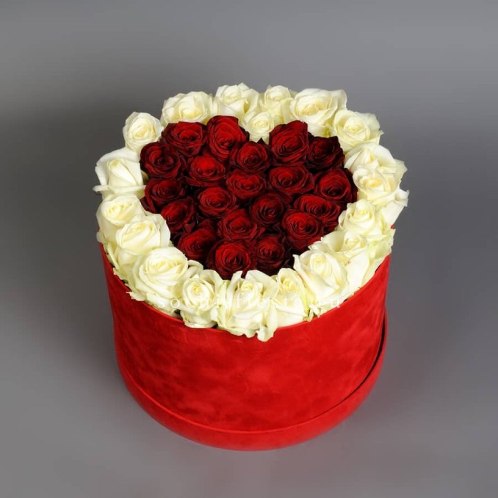 39 красных и белых роз в цилиндре в Хабаровске