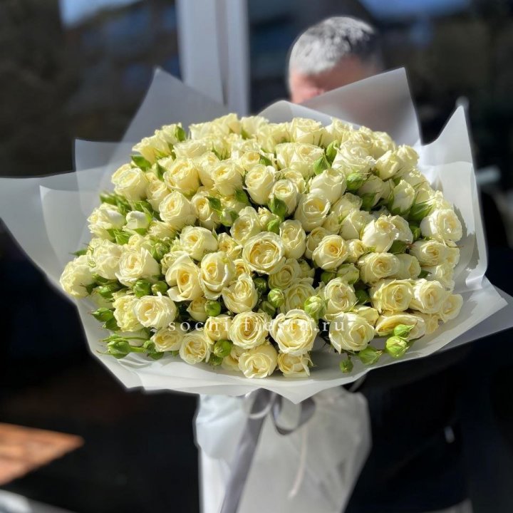 Белые кустовые розы 31 шт в Хабаровске