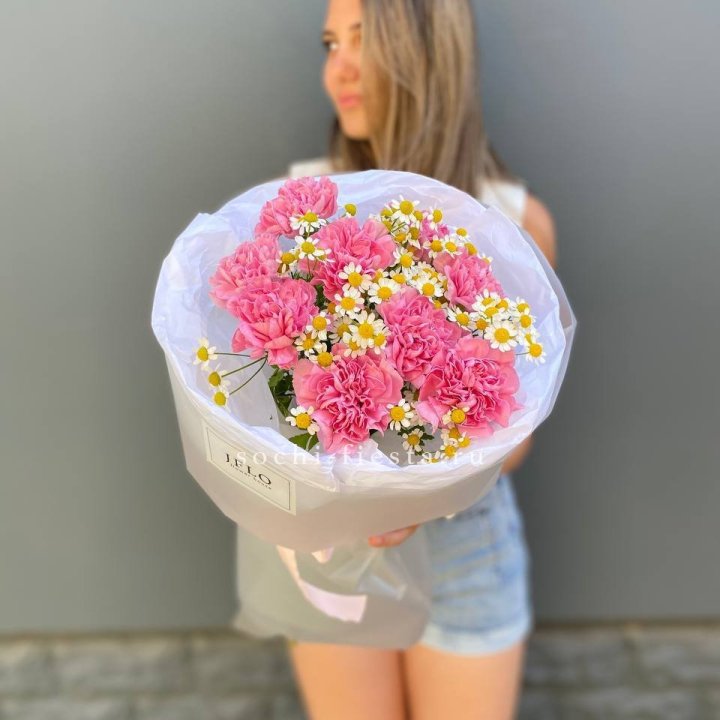 Дуобукет диантусов и ромашек в Хабаровске