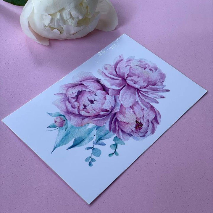 Открытка к букету "Пионы" в Хабаровске