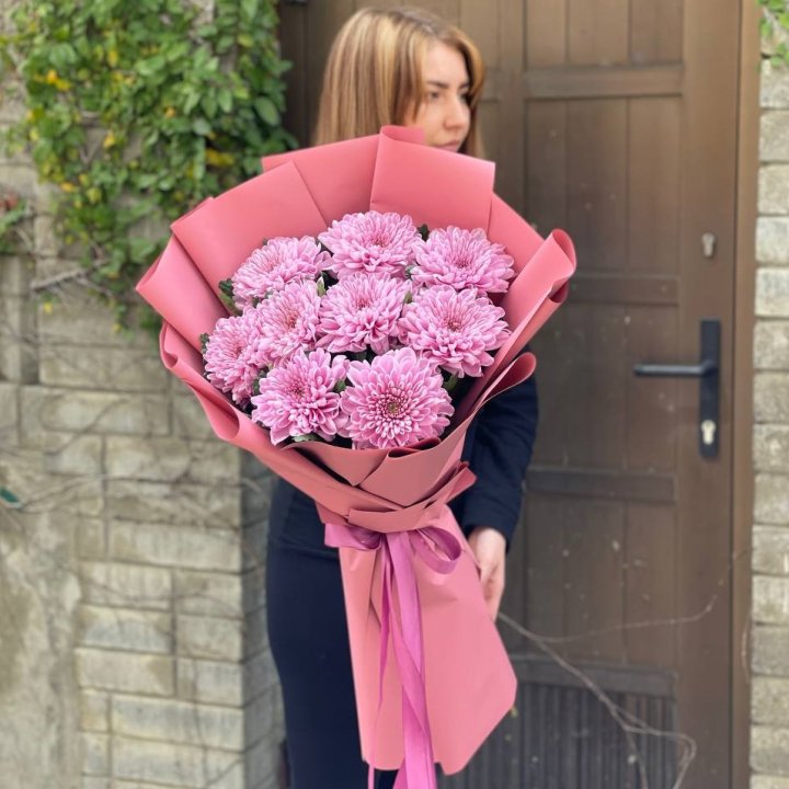 Букет хризантем розовый в Хабаровске