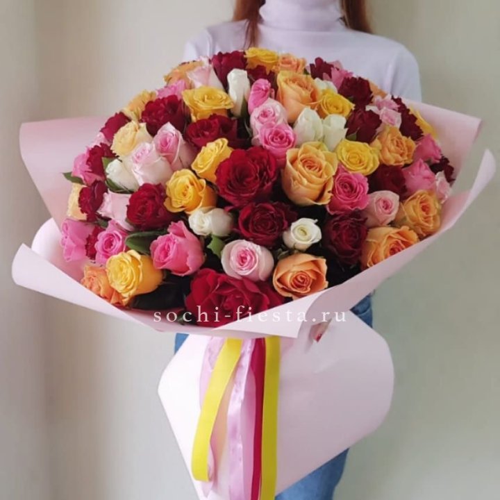 101 роза Кенийский микс "Нежность" в Хабаровске